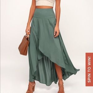Ambrosio Dark Sage Green High-Low Maxi Skirt